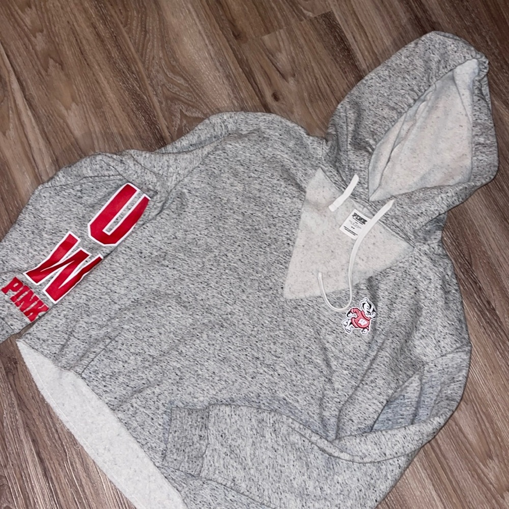 LOVE PINK Wisconsin Badger hoodie. Open V cut front. SOFT. Never worn.